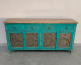Indian Antique Brass Work Solid Wood Sideboard C20